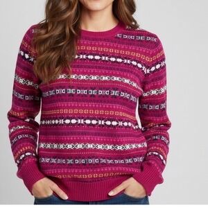 Bass & Co. Womens Sweater XS Crew Neck Fair Isle Pink cottagecore Grannycore